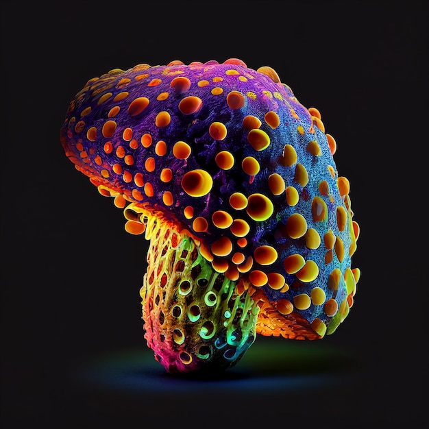 Fantastic Glowing Mushroom Neon Morel Magic Psychedelic Mushroom Generative AI Illustration