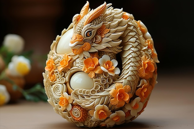 Fantastic Golden Dragon Egg Symbol of of the beginning Chinese New Year Celebration 3D style