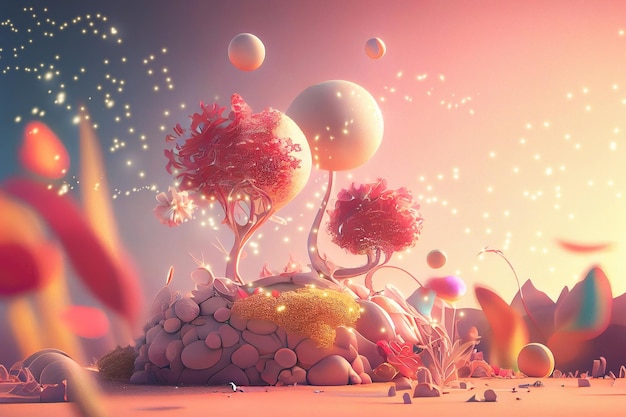 A fantastic image of trees on stones with fairy dust with Generative AI