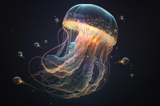 Fantastic jellyfish in space floating in outer space