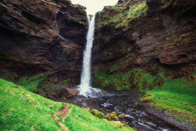 Fantastic landscape of mountains and waterfalls in Iceland