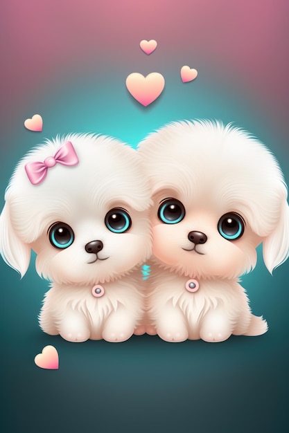 Fantastic love background two super cute Maltese doggies together generative AI