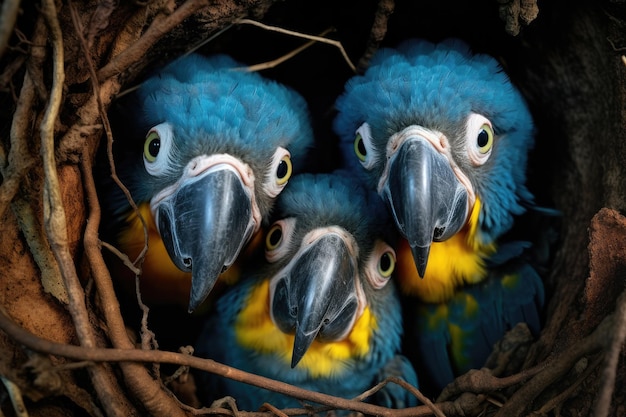 fantastic macaw chicks in nest