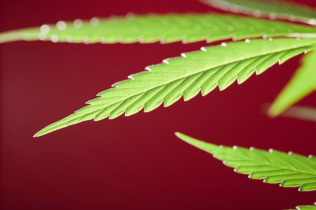 fantastic marijuana leaves with red background