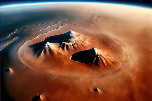 Fantastic mars landscape aerial top view