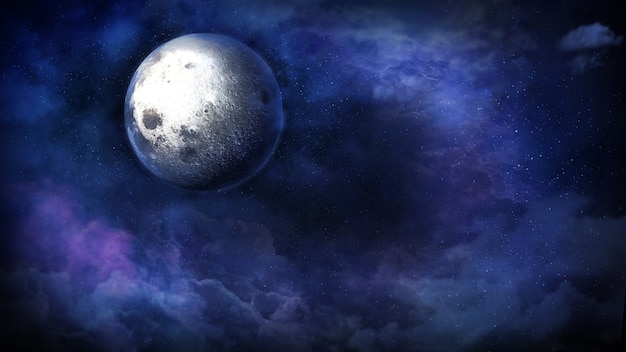 Fantastic moon among the clouds on a starry night d render