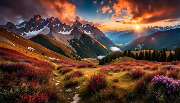 Fantastic morning mountain landscape overcast colorful sky