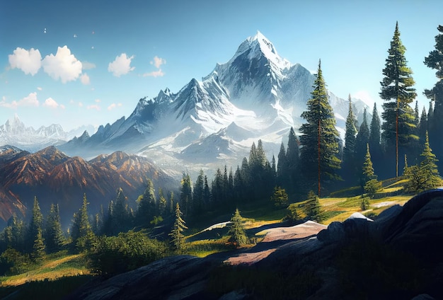 Fantastic mountain peaks with snow on top Picturesque landscape with Alps Generative Ai Art