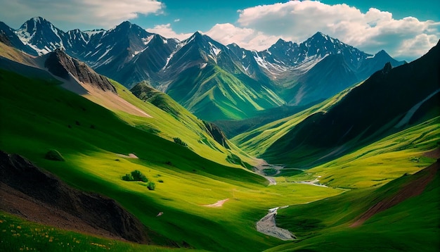 Fantastic mountain scenery on a warm summer day Scene from the Caucasus Mountains depicting an alpin