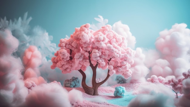 Fantastic multicolored children's worlds made of cotton wool and foam