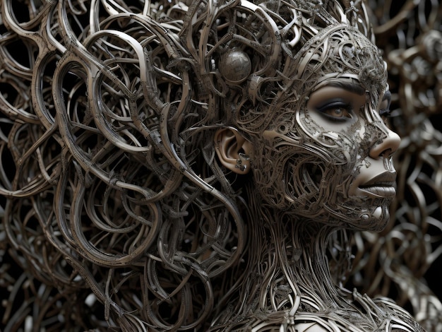 Fantastic portrait of a woman with fractal hair generative AI