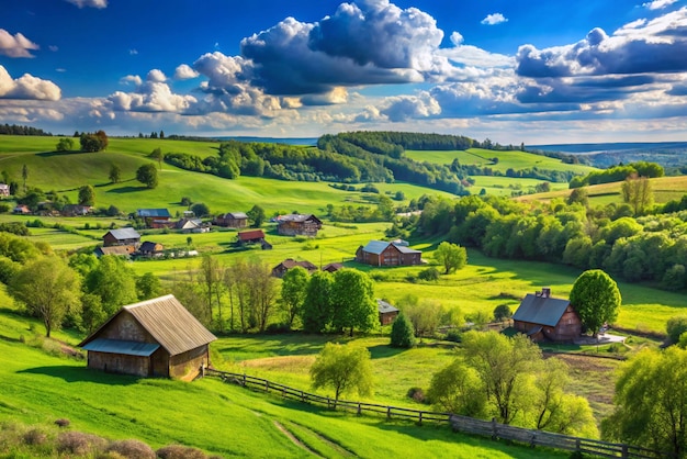 Fantastic rural area with fresh green pasture and blue sky on a sunny day Agricultural area of Ukraine Europe Summertime photo wallpaper Splendid nature photography