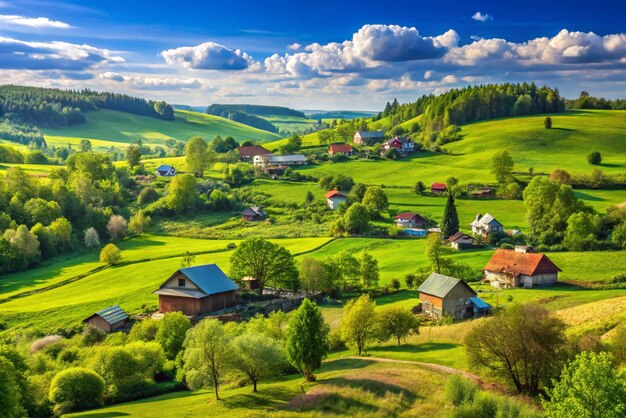 Fantastic rural area with fresh green pasture and blue sky on a sunny day Agricultural area of Ukraine Europe Summertime photo wallpaper Splendid nature photography