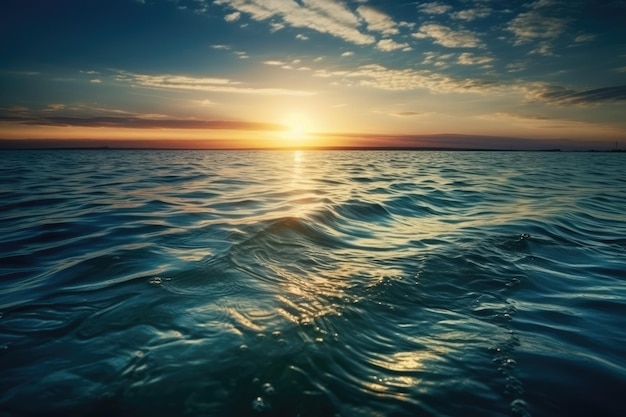 Fantastic seascape with ripples On the Sunset generative ai