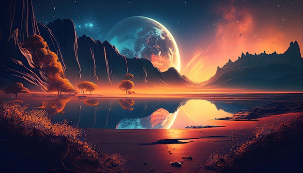 Fantastic space nature landscape background generative ai