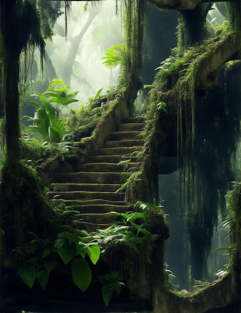 Fantastic staircase in the forest Background photo