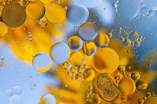 Fantastic structure of colorful oil bubbles Chaotic motion Bubbles oil drops