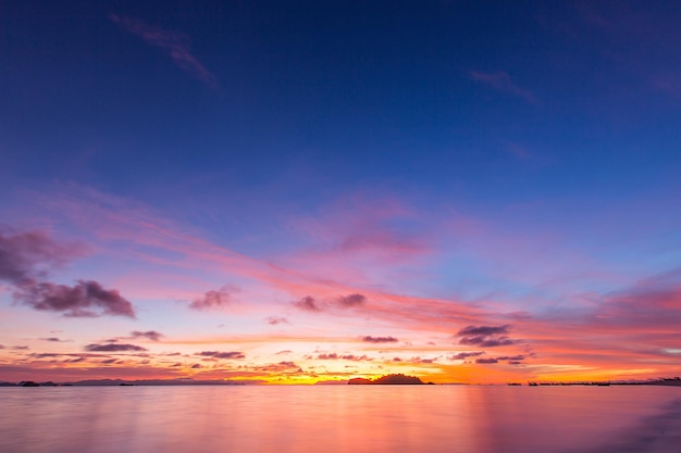 fantastic sunrise sky in tropical beach and islands of Andaman sea