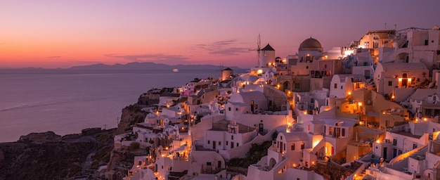 Fantastic sunset landscape of famous travel vacation destination. Luxury summer adventure Santorini