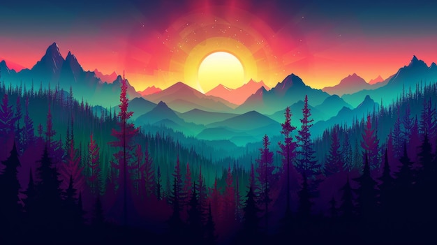 Fantastic sunset in the mountains Colorful