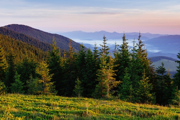 Fantastic sunset in the mountains of Ukraine