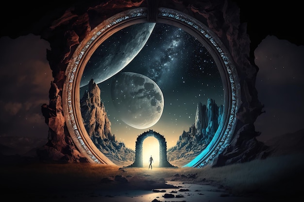 A fantastic temporary stone portal to another world Time portal Generative AI