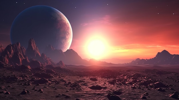 Photo fantastic view on a distant planet