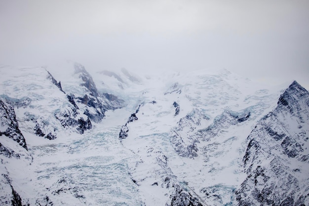 Fantastic view of ridge of european alps in winter ski resort chamonix montblanc france