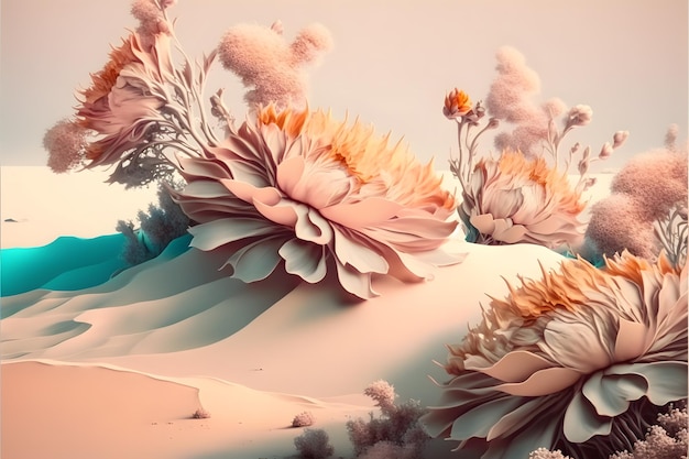 fantastic vintage large flowers with pastel color Generative AI