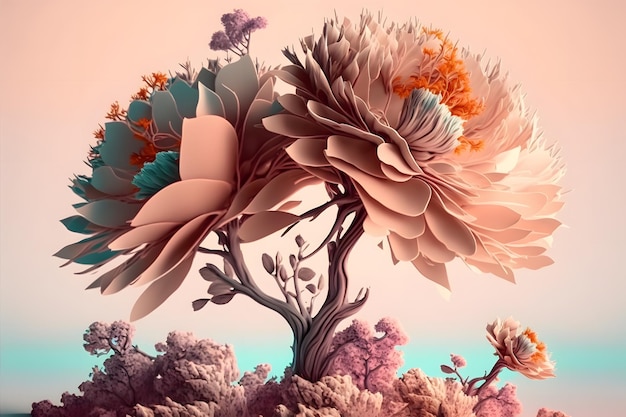 fantastic vintage large flowers with pastel color Generative AI