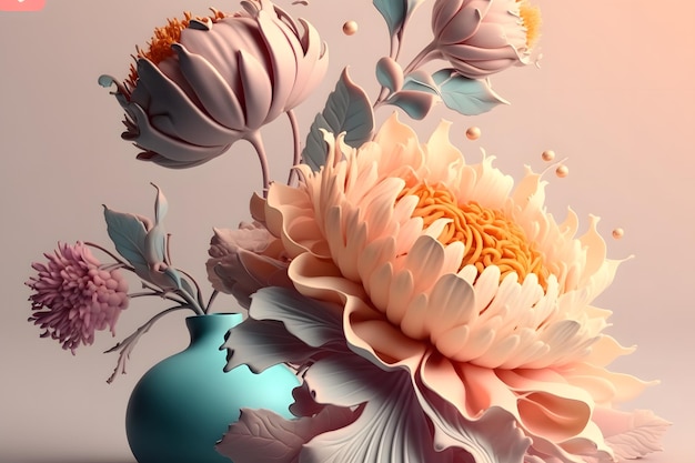 fantastic vintage large flowers with pastel color Generative AI