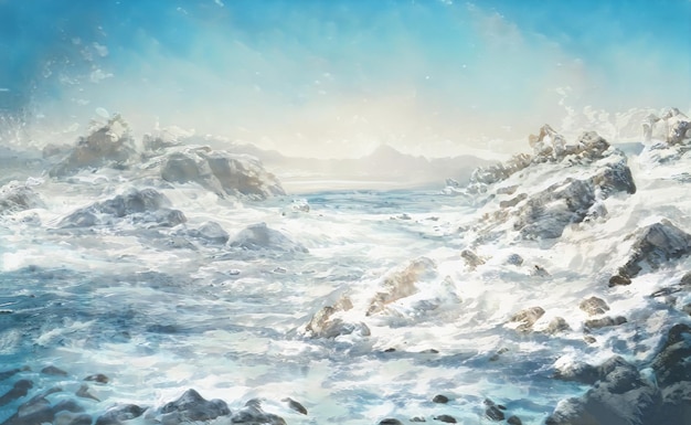 Fantastic winter epic christmas landscape of mountains frozen nature  gaming rpg background