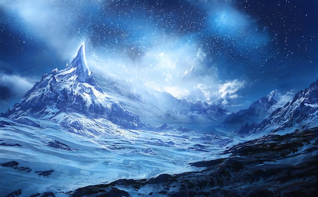 Fantastic Winter Epic Landscape of Mountains Frozen Nature Mystic Valley Gaming RPG Background