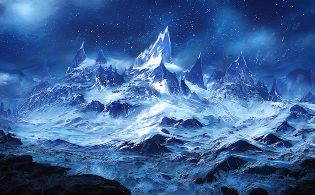 Fantastic Winter Epic Landscape of Mountains Frozen Nature Mystic Valley Gaming RPG Background