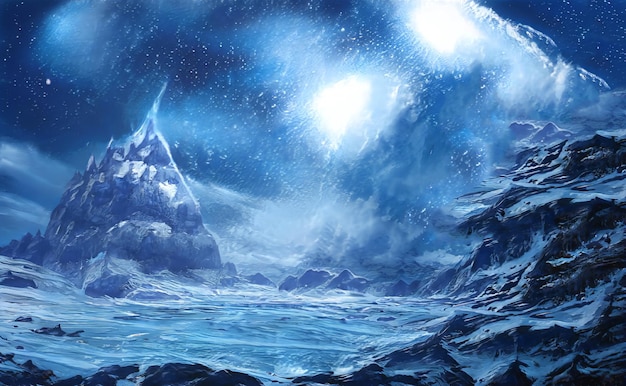 Fantastic Winter Epic Landscape of Mountains Frozen Nature Mystic Valley Gaming RPG Background