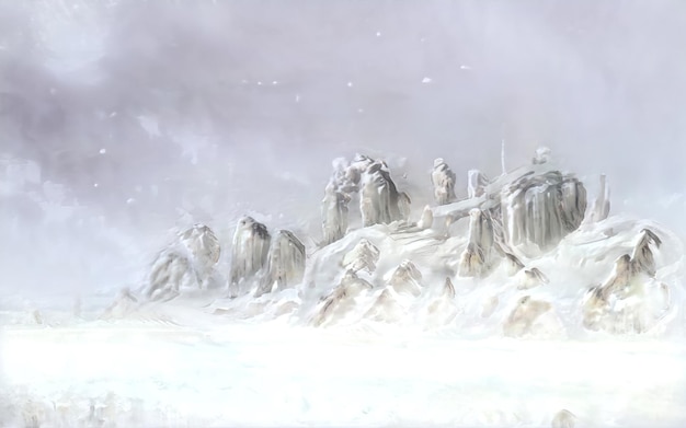 Fantastic winter epic landscape of mountains frozen nature mystic valley gaming rpg background