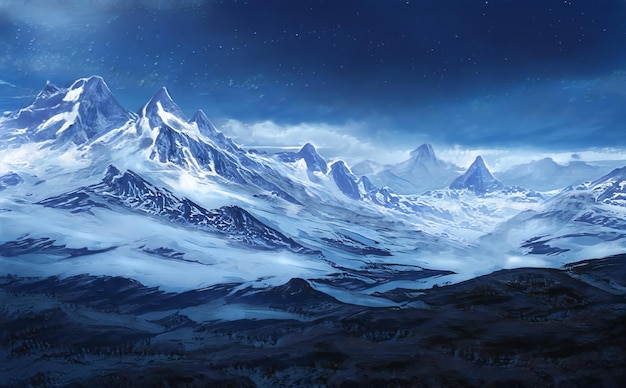 Fantastic Winter Epic Landscape of Mountains Frozen Nature Mystic Valley Gaming RPG Background