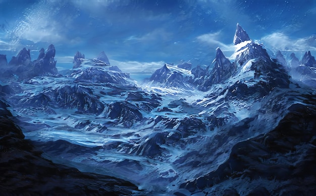 Fantastic Winter Epic Landscape of Mountains Frozen Nature Mystic Valley Gaming RPG Background