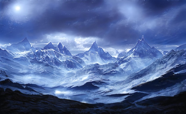 Fantastic Winter Epic Landscape of Mountains Frozen Nature Mystic Valley Gaming RPG Background