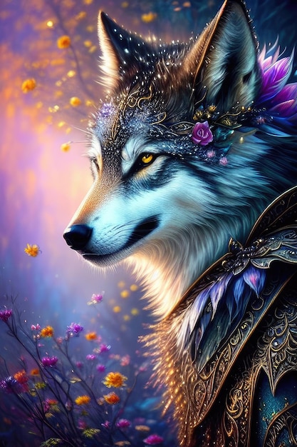 Fantastic wolf in a fairytale style Generative AI