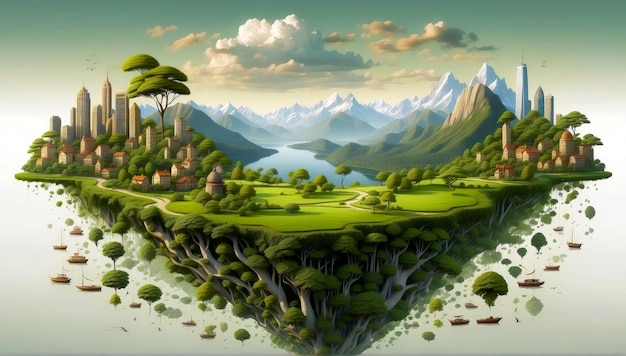 Fantastical world landscape illustration 4k wallpaper