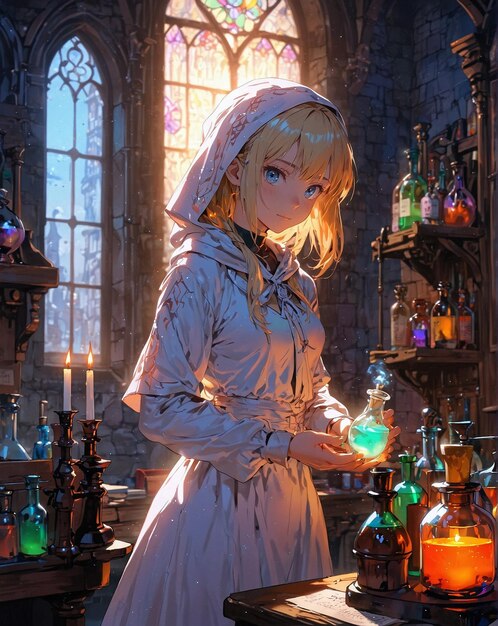 Fantasy Alchemist in a Gothic Laboratory