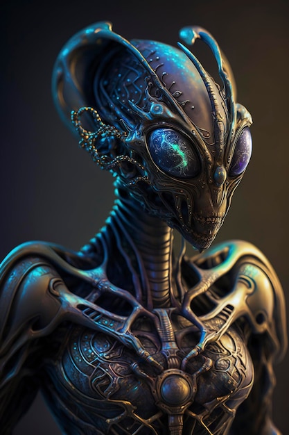 fantasy alien on dark background, creative ai