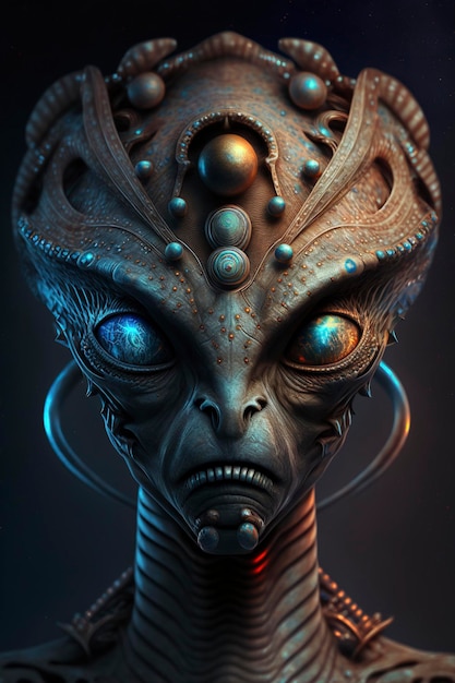 fantasy alien on dark background, creative ai