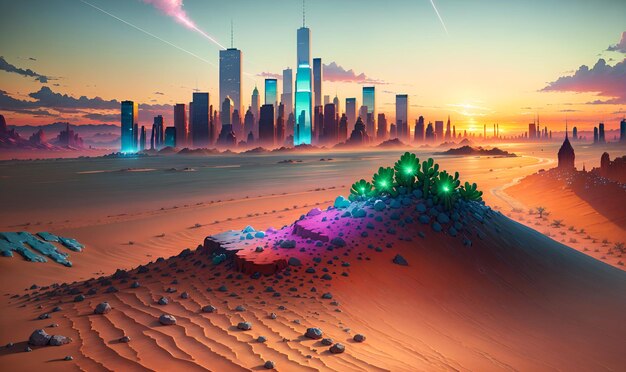 Fantasy alien planet arid desert wilderness landscape futuristic universe science fiction wall art discovery exploration adventure Generative AI