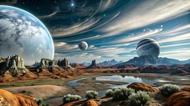 Photo fantasy alien planet landscape