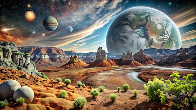 Photo fantasy alien planet landscape