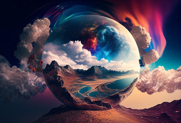 Fantasy alien planet Mountain 3D illustration of a fantasy planet generative ai