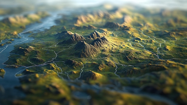 Fantasy alien planet Mountain and lake 3d render illustration