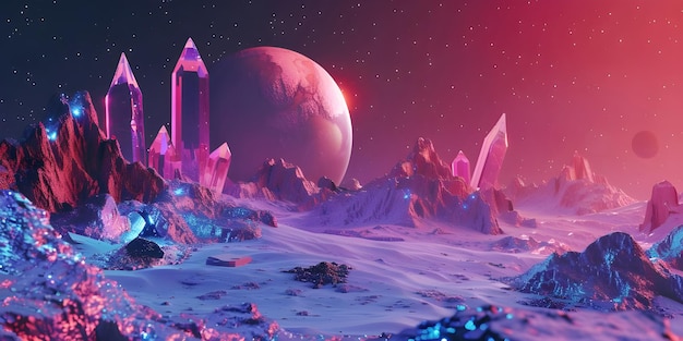 Fantasy alien planet Mountain and nebula Gemstone Background Ai Generated